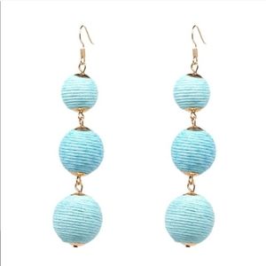 Bohemian Triple Ball Tassel Earring Sky Blue